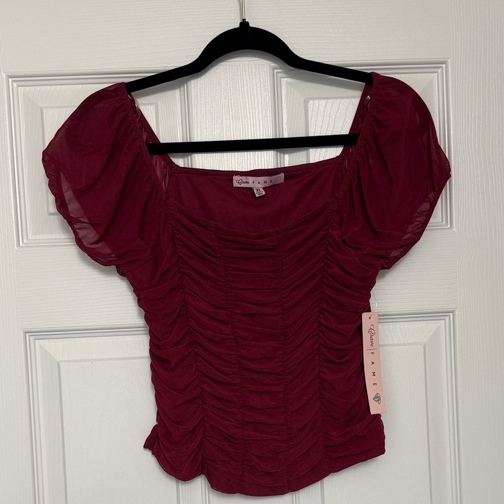 Crave Fame Burgundy Ruched Blouse